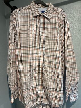 Egara Men's Plaid Button-Down Shirt in Cream and Orange